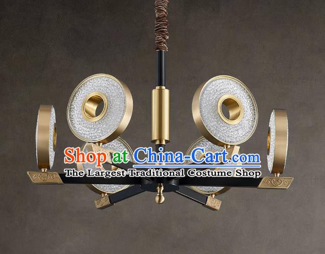 Chinese Traditional Classical Brass Lamp Handmade Six Light Ceiling Lantern