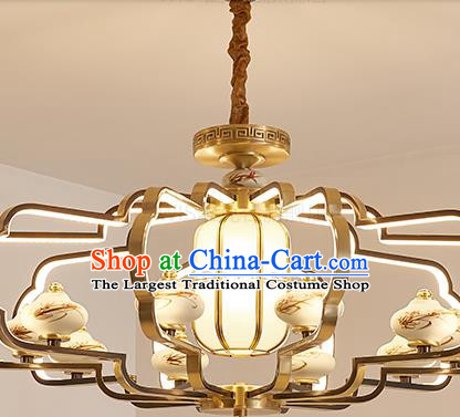 Chinese Traditional Brass Ceiling Lamp Handmade Classical Ceramics Vases Lantern