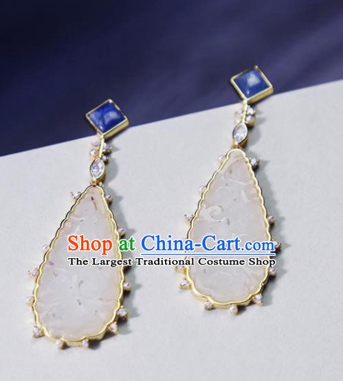 Top Grade Chinese Jade Accessories Classical Court Earrings Traditional Handmade Ear Jewelry
