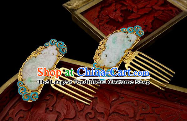 Chinese Traditional Qing Dynasty Court Jade Hair Comb Ancient Palace Hair Accessories