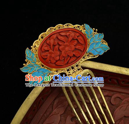 Chinese Traditional Ancient Palace Empress Hair Accessories Qing Dynasty Court Carved Lacquerware Hair Comb