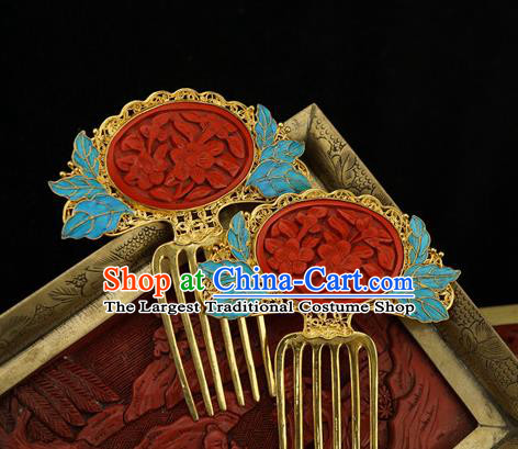 Chinese Traditional Ancient Palace Empress Hair Accessories Qing Dynasty Court Carved Lacquerware Hair Comb