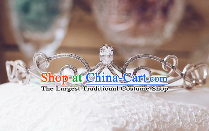 Handmade Wedding Crystal Jewelry Accessories Baroque Bride Zircon Royal Crown European Princess Argent Hair Clasp