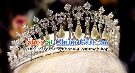 Handmade European Princess Headwear Baroque Bride Wedding Pearls Royal Crown Crystal Jewelry Accessories