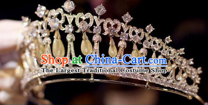Handmade European Princess Headwear Baroque Bride Wedding Pearls Royal Crown Crystal Jewelry Accessories