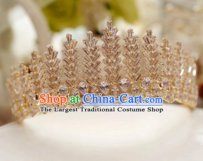 Handmade European Crystal Jewelry Accessories Princess Headwear Baroque Bride Wedding Golden Royal Crown