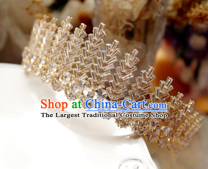 Handmade European Crystal Jewelry Accessories Princess Headwear Baroque Bride Wedding Golden Royal Crown