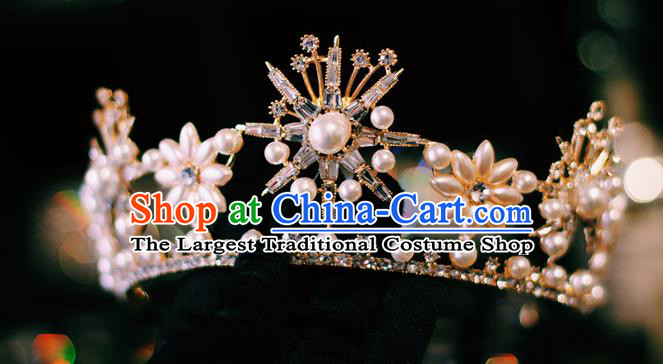 Top Bride Headwear European Wedding Jewelry Accessories Baroque Queen Pearls Royal Crown