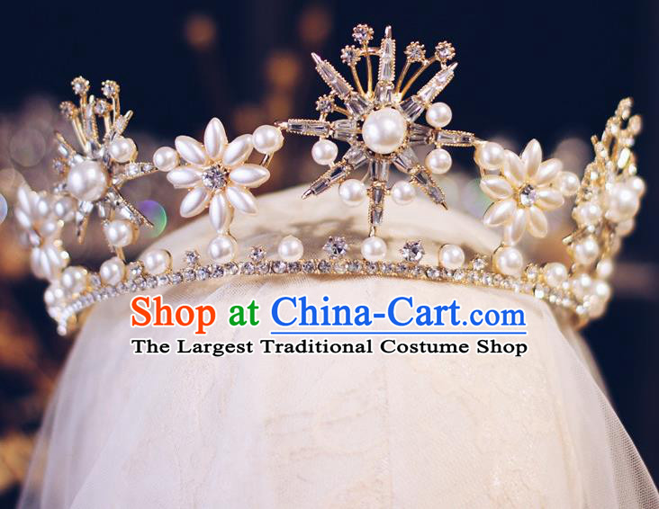 Top Bride Headwear European Wedding Jewelry Accessories Baroque Queen Pearls Royal Crown