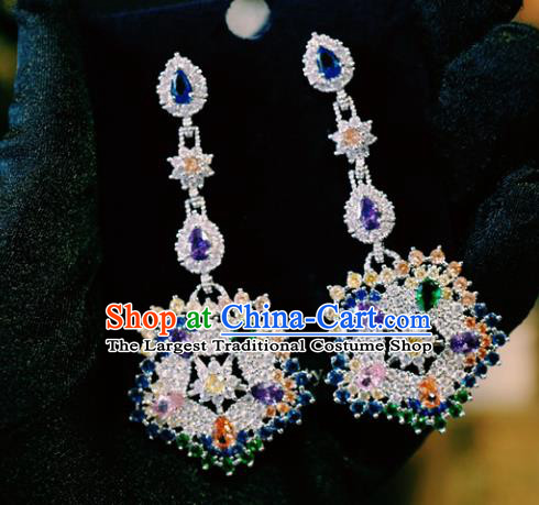 Top Grade Baroque Colorful Crystal Ear Jewelry European Wedding Accessories Zircon Earrings