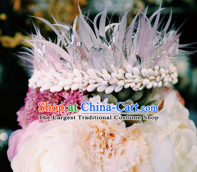 Top Bride Pink Feather Headwear European Wedding Jewelry Accessories Princess Royal Crown