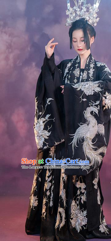 China Ancient Embroidered Black Hanfu Dress Royal Princess Costume Traditional Tang Dynasty Palace Lady Clothing