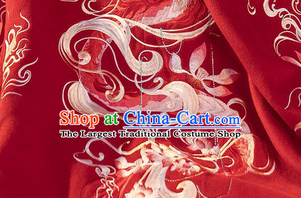China Ancient Princess Embroidered Red Cloak Costume Traditional Jin Dynasty Court Beauty Clothing