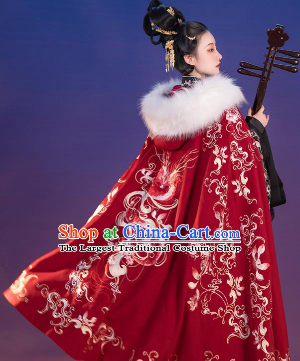 China Ancient Princess Embroidered Red Cloak Costume Traditional Jin Dynasty Court Beauty Clothing