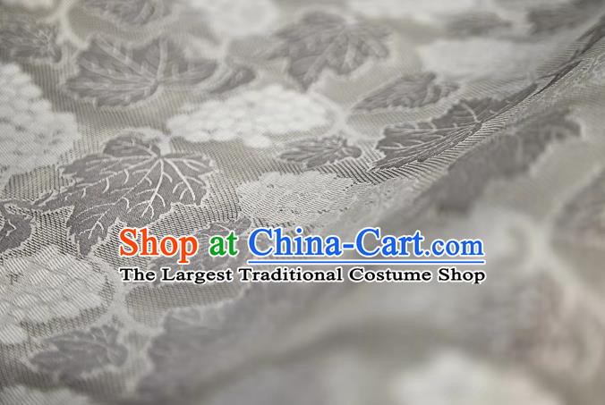 Chinese Classical Grape Leaf Pattern Design Light Grey Mulberry Silk Fabric Asian Traditional Cheongsam Silk Material
