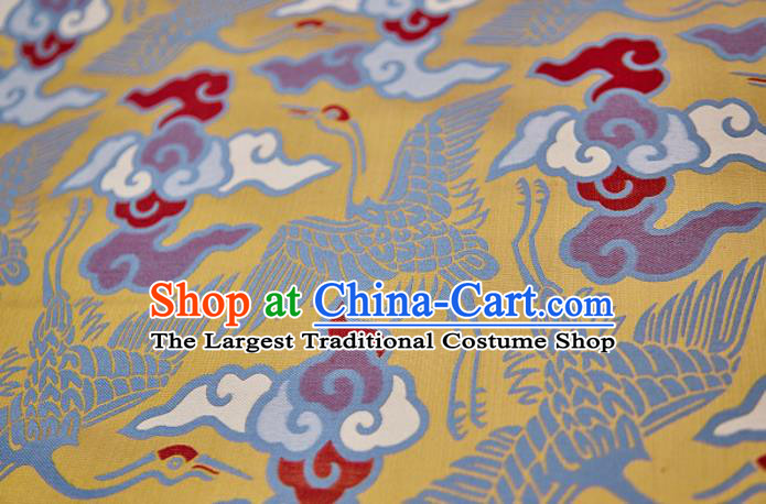 Chinese Classical Cloud Crane Pattern Design Yellow Song Brocade Fabric Asian Traditional Silk Material