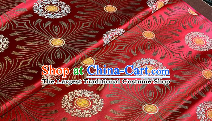 Chinese Classical Sunflowers Pattern Design Red Brocade Fabric Asian Traditional Satin Tang Suit Silk Material