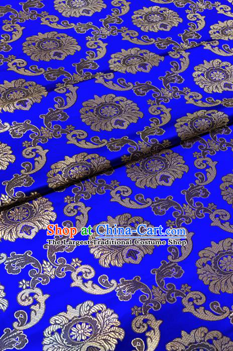 Chinese Classical Buddhism Lotus Pattern Design Royalblue Brocade Fabric Asian Traditional Satin Tang Suit Silk Material