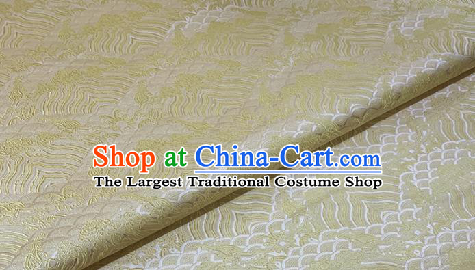 Chinese Classical Sea Wave Pattern Design White Brocade Fabric Asian Traditional Satin Tang Suit Silk Material
