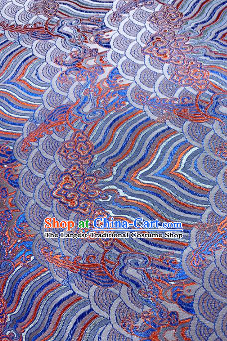 Chinese Classical Sea Wave Pattern Design Blue Brocade Fabric Asian Traditional Satin Tang Suit Silk Material
