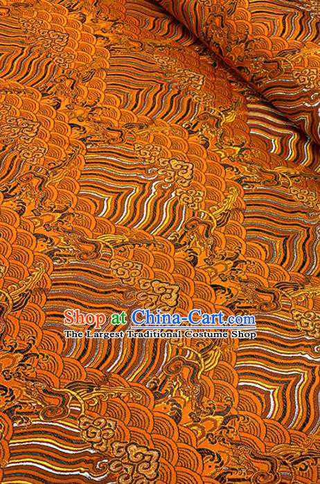 Chinese Classical Sea Wave Pattern Design Orange Brocade Fabric Asian Traditional Satin Tang Suit Silk Material