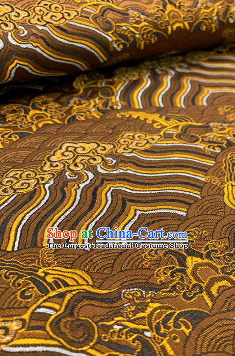 Chinese Classical Sea Wave Pattern Design Brown Brocade Fabric Asian Traditional Satin Tang Suit Silk Material