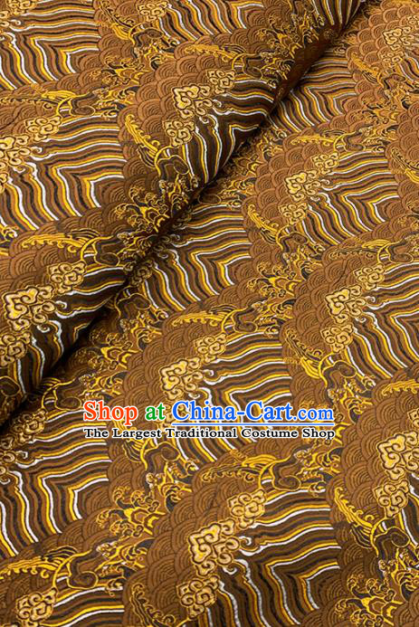Chinese Classical Sea Wave Pattern Design Brown Brocade Fabric Asian Traditional Satin Tang Suit Silk Material
