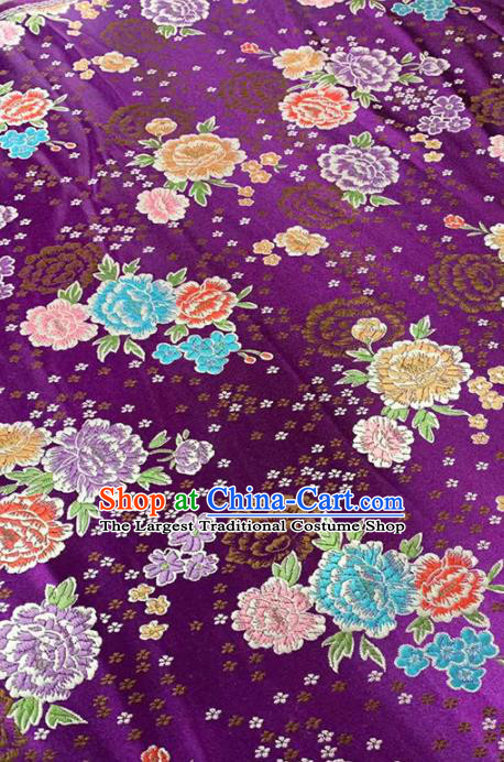 Chinese Classical Peony Plum Pattern Design Purple Brocade Fabric Asian Traditional Satin Tang Suit Silk Material