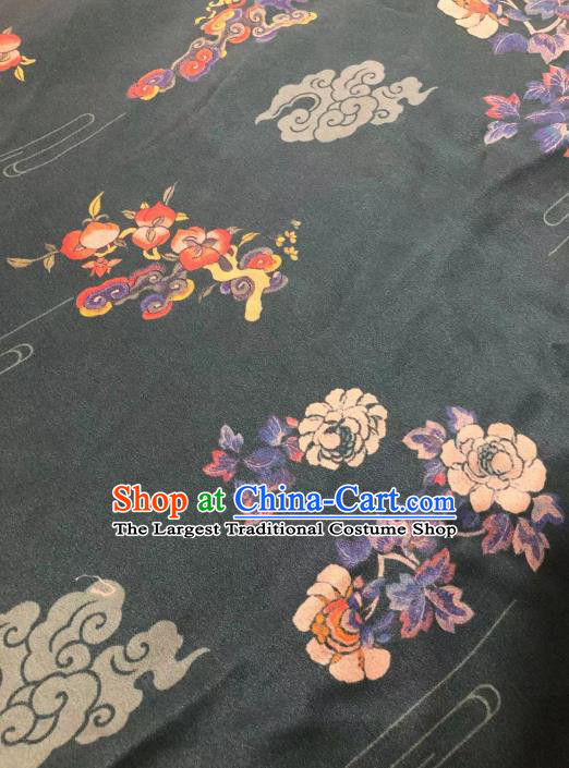 Chinese Classical Peach Peony Pattern Design Atrovirens Gambiered Guangdong Gauze Fabric Asian Traditional Cheongsam Silk Material