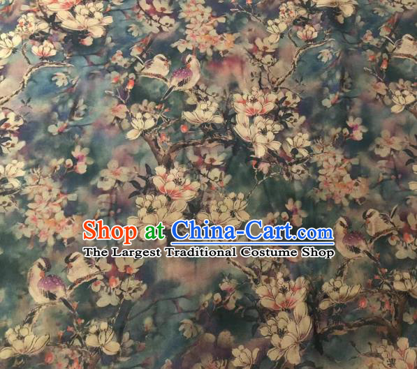 Chinese Classical Magnolia Pattern Design Atrovirens Gambiered Guangdong Gauze Fabric Asian Traditional Cheongsam Silk Material