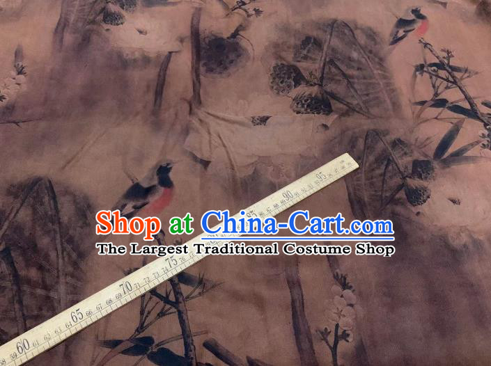 Chinese Classical Lotus Seedpod Pattern Design Brown Gambiered Guangdong Gauze Fabric Asian Traditional Cheongsam Silk Material