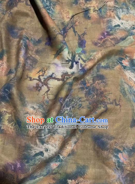 Chinese Classical Tree Pattern Design Khaki Gambiered Guangdong Gauze Fabric Asian Traditional Cheongsam Silk Material