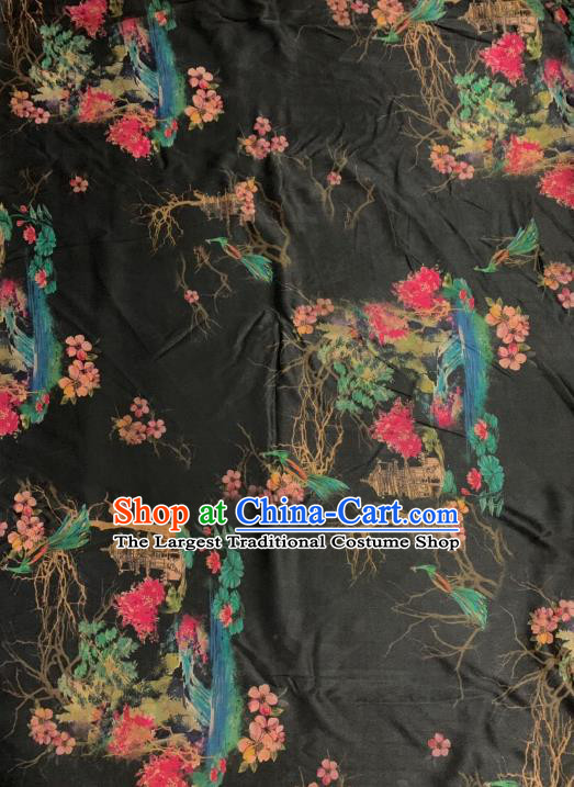 Chinese Classical Flowers Pattern Design Black Gambiered Guangdong Gauze Fabric Asian Traditional Cheongsam Silk Material