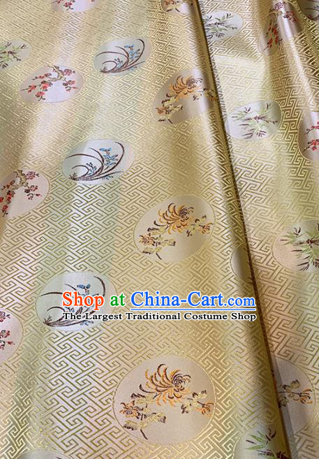 Chinese Classical Plum Orchid Bamboo Chrysanthemum Pattern Design Golden Brocade Fabric Asian Traditional Satin Tang Suit Silk Material