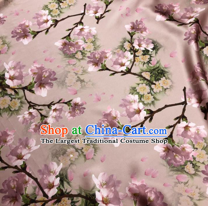 Chinese Classical Peach Blossom Pattern Design Pink Gambiered Guangdong Gauze Fabric Asian Traditional Cheongsam Silk Material