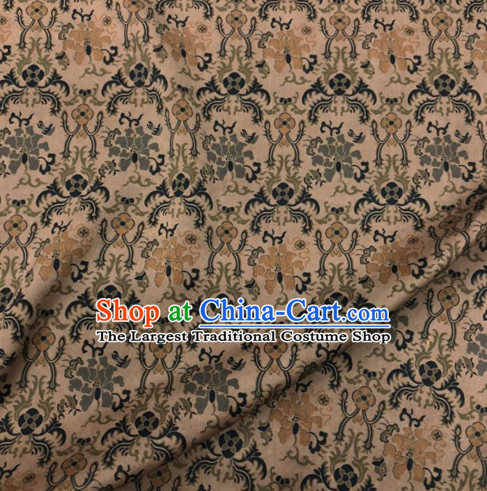Chinese Classical Pattern Design Khaki Gambiered Guangdong Gauze Fabric Asian Traditional Cheongsam Silk Material