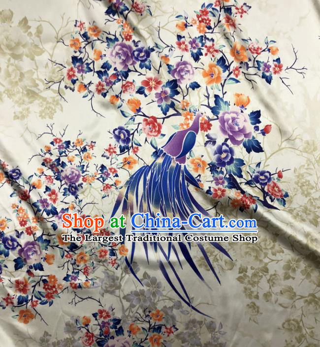 Chinese Classical Peacock Peony Pattern Design Beige Gambiered Guangdong Gauze Fabric Asian Traditional Cheongsam Silk Material