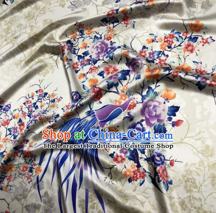 Chinese Classical Peacock Peony Pattern Design Beige Gambiered Guangdong Gauze Fabric Asian Traditional Cheongsam Silk Material