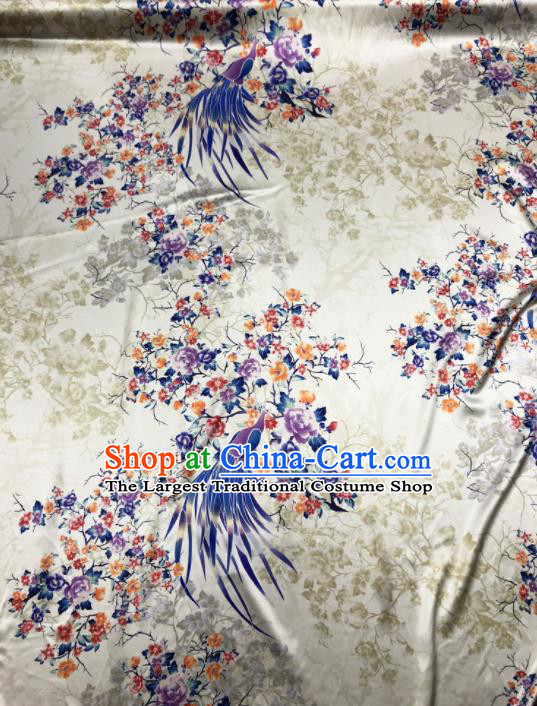 Chinese Classical Peacock Peony Pattern Design Beige Gambiered Guangdong Gauze Fabric Asian Traditional Cheongsam Silk Material