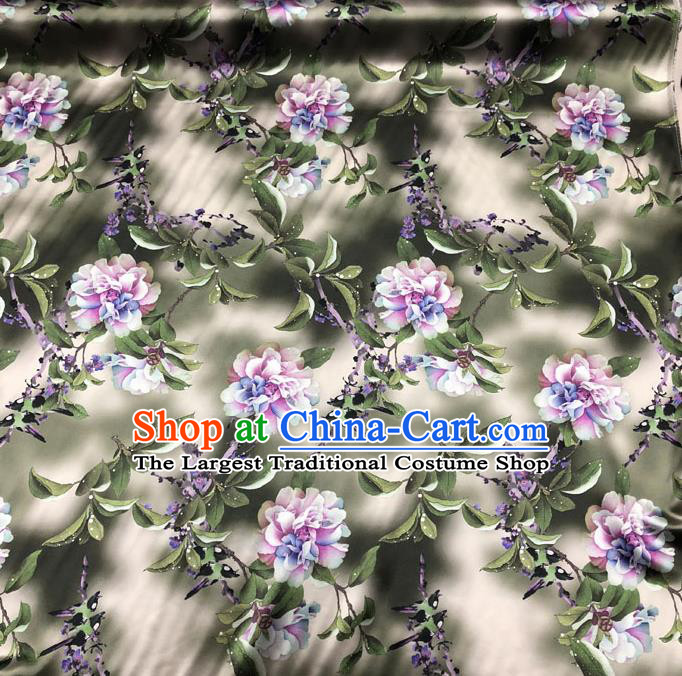 Chinese Classical Flowers Pattern Design Khaki Gambiered Guangdong Gauze Fabric Asian Traditional Cheongsam Silk Material
