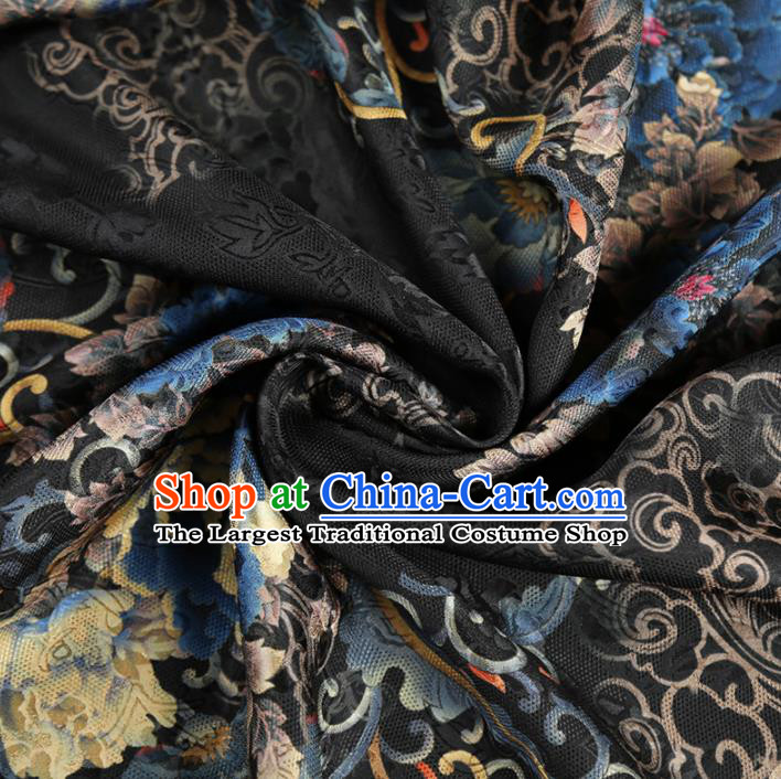Chinese Classical Peony Pattern Design Black Mulberry Silk Fabric Asian Traditional Cheongsam Silk Material