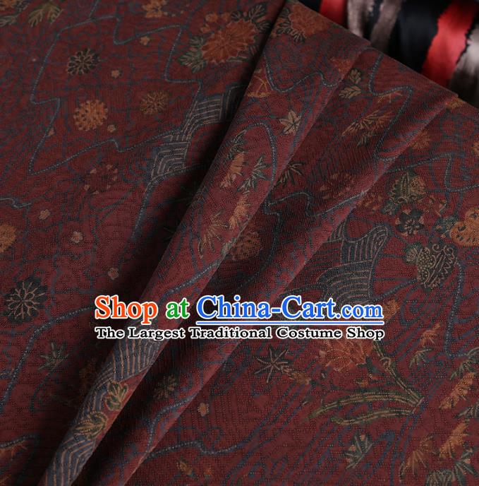 Chinese Classical Dandelion Pattern Design Purplish Red Mulberry Silk Fabric Asian Traditional Cheongsam Silk Material