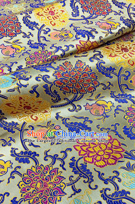 Chinese Classical Lotus Pattern Design Light Golden Brocade Fabric Asian Traditional Satin Tang Suit Silk Material