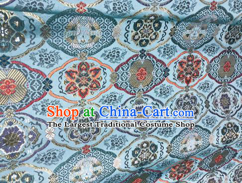 Japanese Kimono Classical Pattern Design Light Blue Brocade Fabric Asian Traditional Satin Silk Material