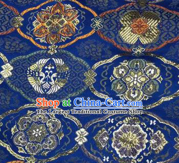 Japanese Kimono Classical Pattern Design Royalblue Brocade Fabric Asian Traditional Satin Silk Material
