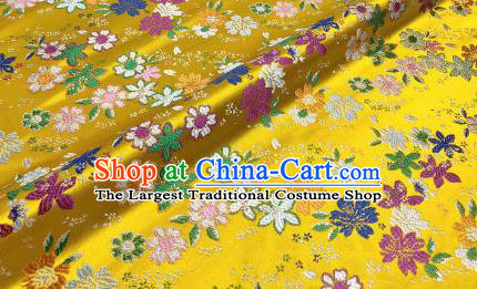 Japanese Kimono Classical Florescence Pattern Design Golden Brocade Fabric Asian Traditional Satin Silk Material