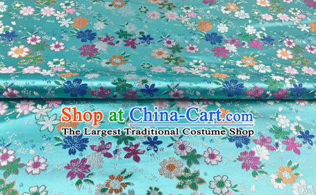 Japanese Kimono Classical Florescence Pattern Design Light Blue Brocade Fabric Asian Traditional Satin Silk Material