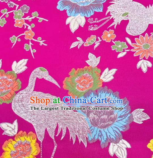 Japanese Kimono Classical Crane Plum Pattern Design Rosy Brocade Fabric Asian Traditional Satin Silk Material