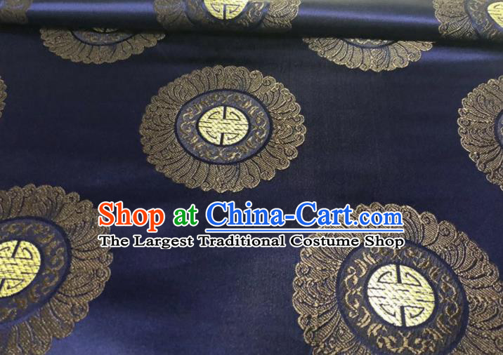 Chinese Classical Royal Pattern Design Navy Brocade Fabric Asian Traditional Satin Silk Material