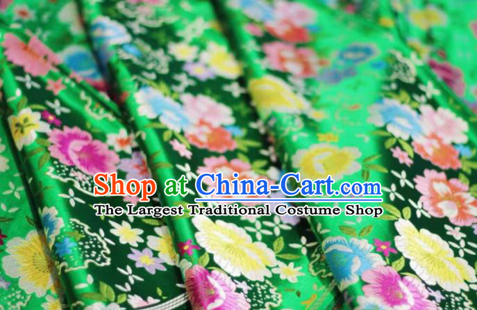 Chinese Classical Beautiful Flowers Pattern Design Green Brocade Fabric Asian Traditional Satin Silk Material